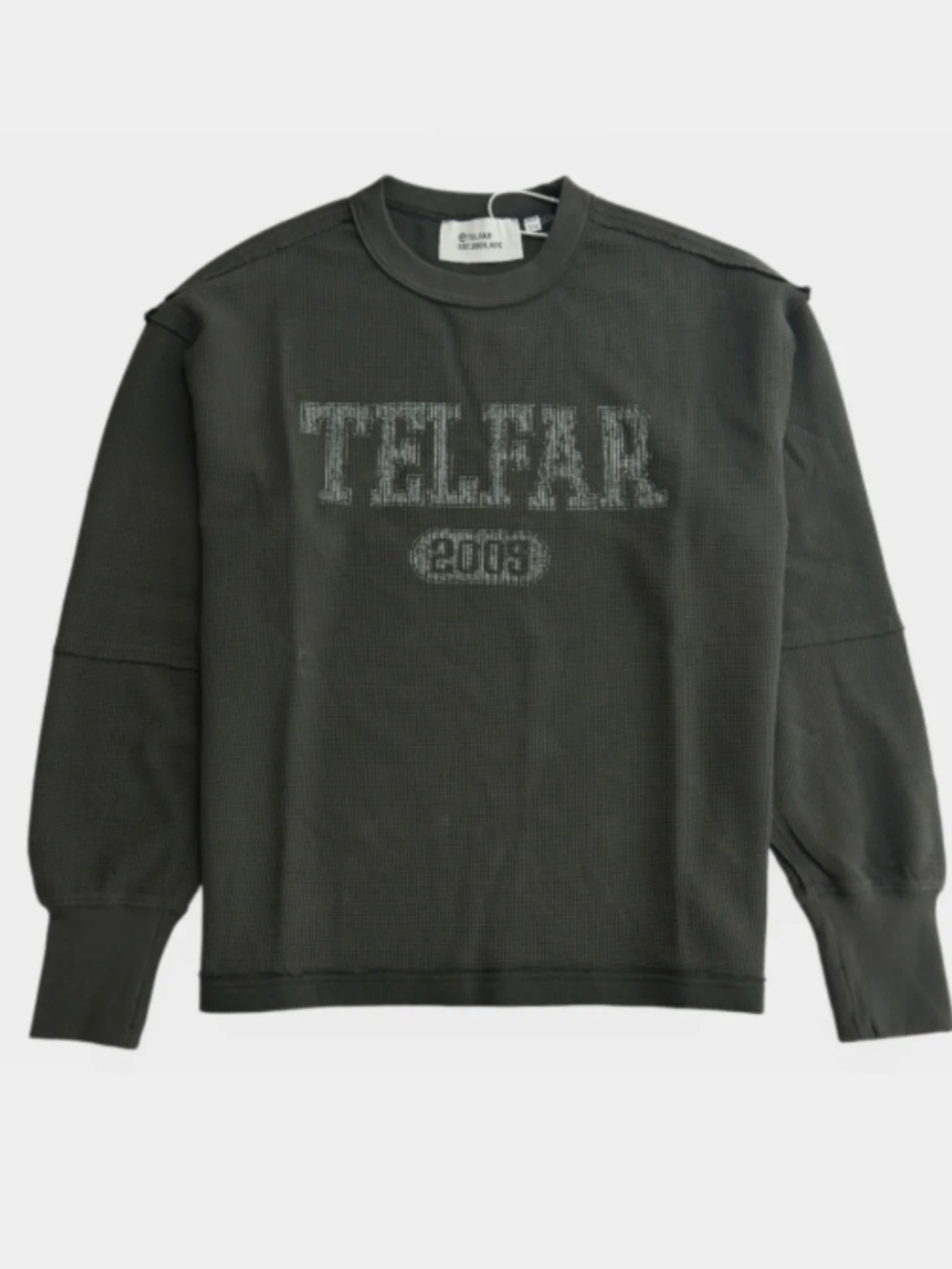 TELFAR 2005 Logo Waffle Thermal Long Sleeve Crewneck Black M/L Unisex NWT